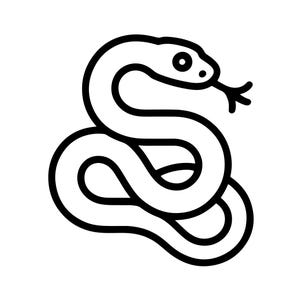 Può includere: Un disegno a tratto nero e bianco di un serpente. Il serpente è arrotolato, con la testa in alto e la lingua che sporge. Il serpente ha un design semplice e fumettistico.