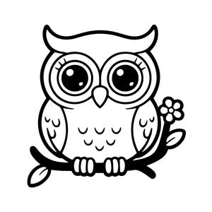 Girly Owl SVG | Black Line Art Cut File (Digital Download)