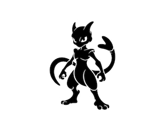 Archivo de corte digital Mewtwo SVG PNG, silueta inspirada en Pokémon, descarga para Cricut Silhouette
