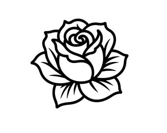 SVG de rosa negra / Diseño de tatuaje floral gótico, arte lineal minimalista (descarga digital)