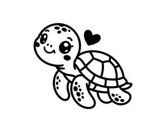 Silueta de tortuga kawaii en formato SVG, imágenes prediseñadas de tortuga bebé, archivo de corte para Cricut (descarga digital).