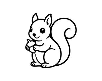 Ardilla Kawaii sosteniendo una nuez SVG PNG, archivo de corte de animal del bosque (descarga digital)