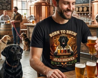 Zwarte labrador retriever Head Brewer T-shirt | Born to Brew ambachtelijk bier cadeau vader hond