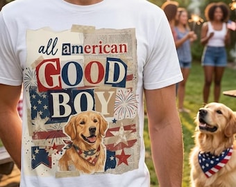 Golden Retriever All-American Good Boy-shirt 4 juli | Patriottisch hondenshirt