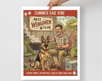 Duitse herderposter | Retro grillscène | Cadeau voor hondenliefhebbers