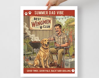 Golden retriever-poster | Vintage barbecuekunst | Hondencadeau Vaderdag