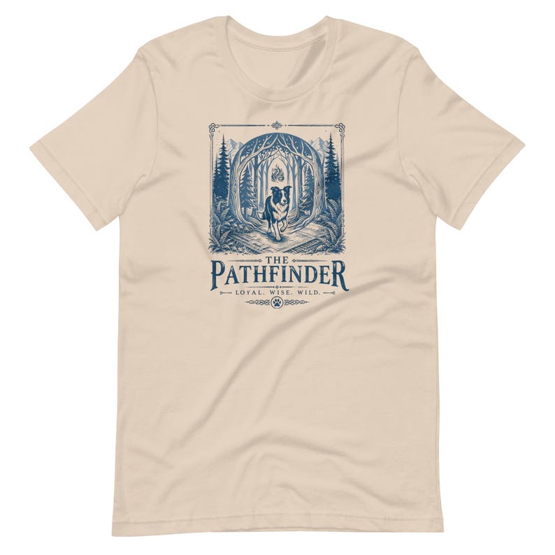 Border Collie T-Shirt | The Pathfinder | Linocut-style Graphic | Forestcore Art | Gift for Dog Lovers
