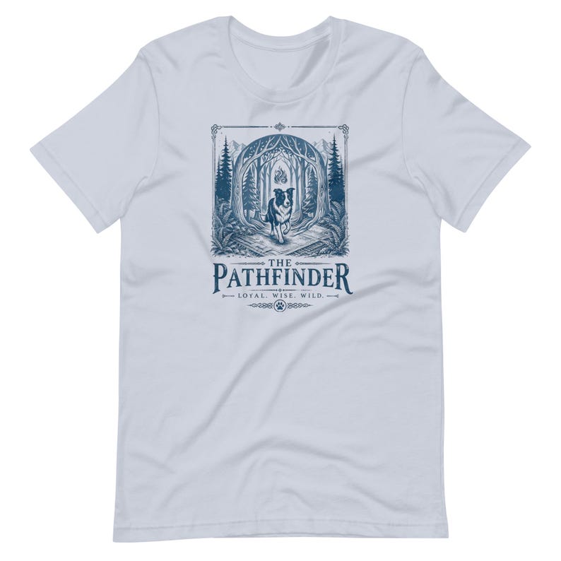 Border Collie T-Shirt | The Pathfinder | Linocut-style Graphic | Forestcore Art | Gift for Dog Lovers