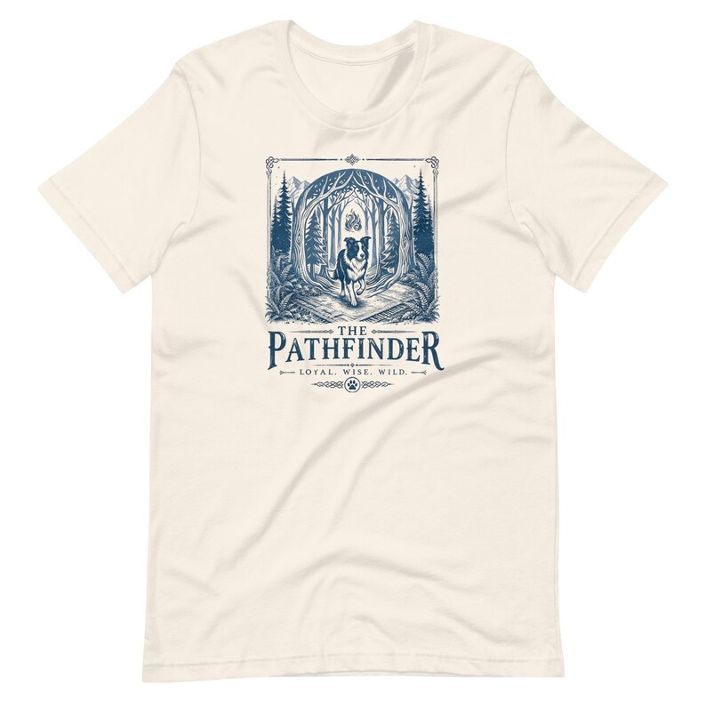Border Collie T-Shirt | The Pathfinder | Linocut-style Graphic | Forestcore Art | Gift for Dog Lovers