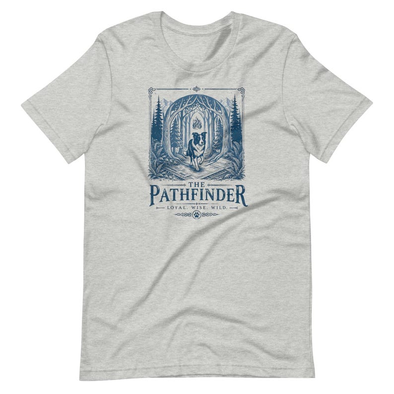 Border Collie T-Shirt | The Pathfinder | Linocut-style Graphic | Forestcore Art | Gift for Dog Lovers