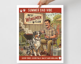 Poster Australische herder | Vintage zomerkunst | Hondencadeau Vaderdag