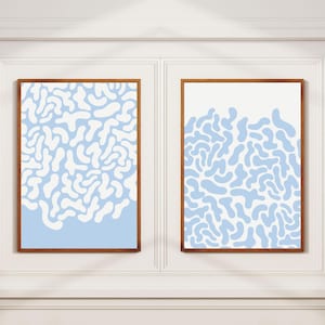 Luxury 2-Piece Organic Patch Pattern Digital Poster Bundle | Ice Blue & Off White | Midcentury Modern Minimalist Wall Art | Instant Download
