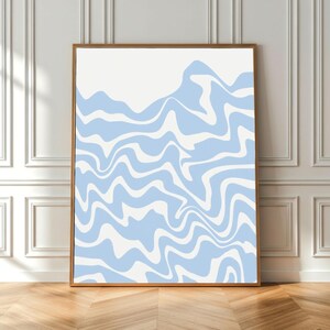 Abstract Line Art Poster | Off White & Ice Blue | Distorted Lines |Minimal Wall Art Printable |Modern Retro Home Decor |Instant Download PDF