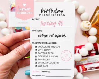 40th Birthday Survival Kit Printable | Birthday Prescription Kit | DIY Gift Card Holder | Funny Birthday Gift | Milestone Birthday (PDF)