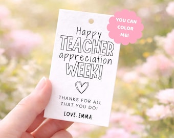 Personalized Teacher Gift Tags Printable, Teacher Appreciation Gift from Student, Color Your Own Tag, End of Year Teacher Gift, PDF Download