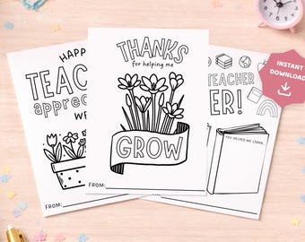 Printable Teacher Appreciation Coloring Pages Set for Kids, Thank You Teacher Gift, End of School Year Activity, Instant Download PDF