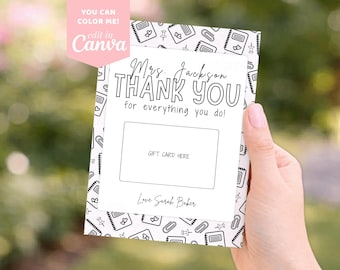 Teacher Gift Card Holder Printable, Teacher Appreciation Gift, End of Year Teacher Gift, Editable Canva Template, Instant Download