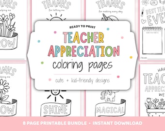 Printable Thank You Teacher Coloring Card for Kids, Teacher Appreciation Gift, End of School Year Teacher Card, Instant PDF