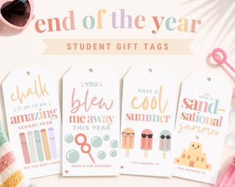 End of Year Gift Tags Printable, Teacher Gift Tags for Students, Last Day of School Tags, Cool Summer Chalk & Bubble Tags, Instant Download
