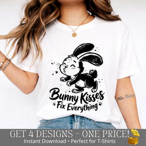 Hasenküsse Fix Alles PNG: Süßes Tier Zitat Osterliebe Häschen Png Herzerwärmendes Design (Digitaler Download)