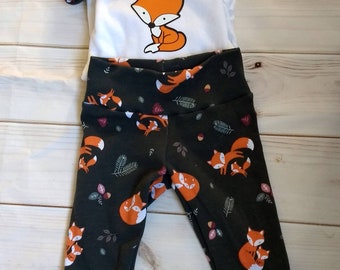 Fox print leggings with matching top knot hat and shirt