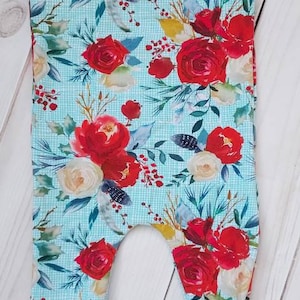 Red Rose on green plaid Baby Romper