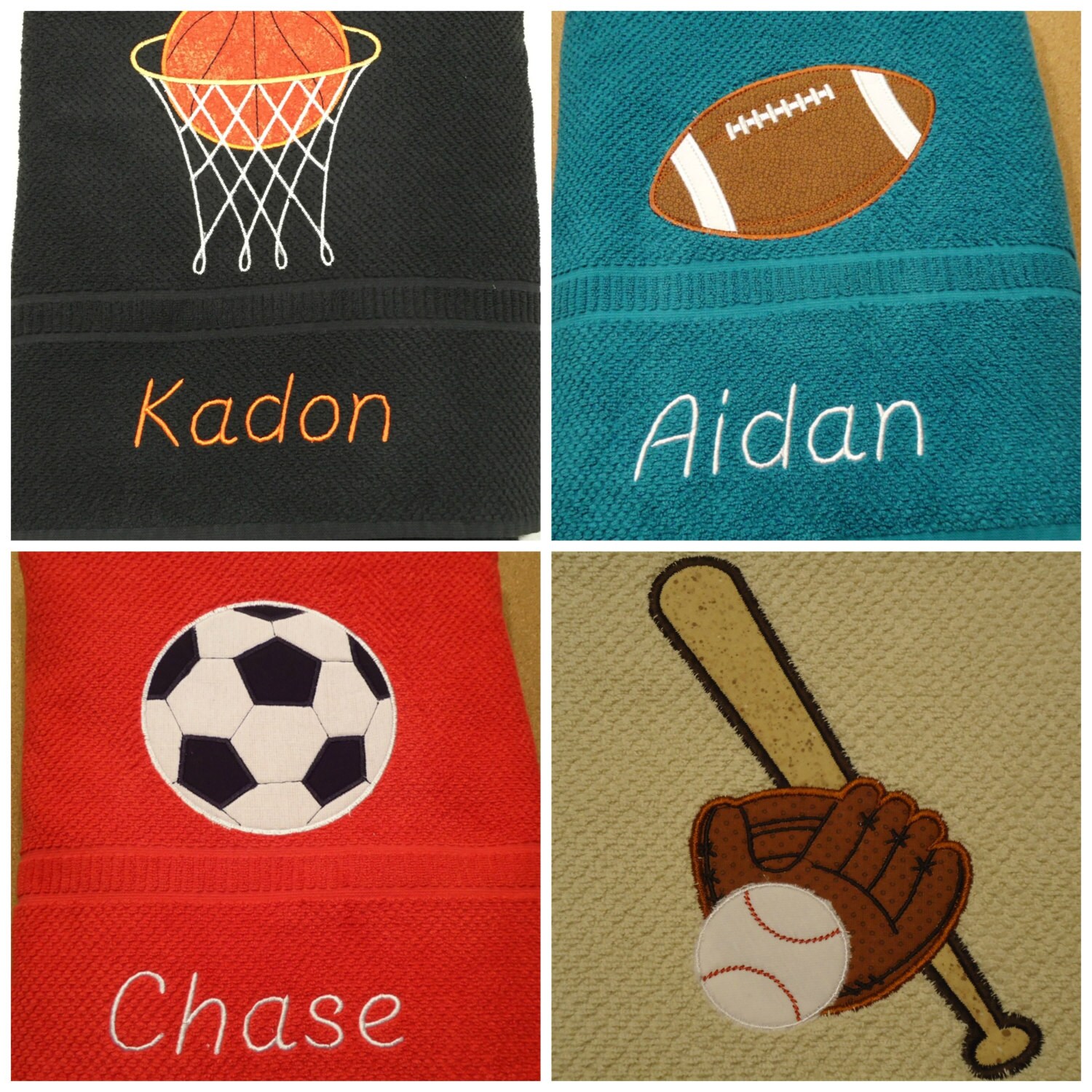 Sports Theme Appliqued bath towels from the Half Pint Shop Etsy