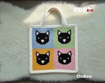 Crochet cat bag Pattern : Intarsia Tote PDF Pattern