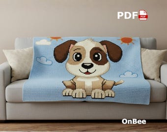 Baby Puppy Crochet Blanket Pattern, Cute Dog Graphghan, Nursery Decor, PDF Digital Download, Animal Baby Blanket Design, C2C Crochet Pattern