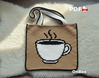 Coffee Cup Crochet Tote Pattern, Tapestry Bag Design (PDF Download)