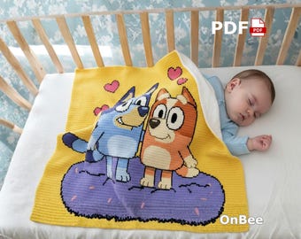 Cute Cartoon Puppy Crochet Baby Blanket Pattern, Dog Duo Graphghan, Nursery Blanket PDF, Tapestry Crochet Pattern, Animal Baby Gift