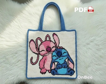 Alien Couple Crochet Tote Bag Pattern, Kawaii Cartoon Shoulder Bag