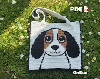 Beagle Dog Crochet Bag Pattern, Tapestry Tote, Puppy Animal Bag (PDF Download)