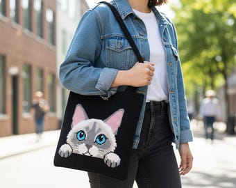Crochet Cat Tote Bag Pattern PDF, Peeking Cat Bag Tutorial, Cute Kitty Shoulder Bag, Amigurumi Graph Pattern, DIY Crochet Bag Step by Step