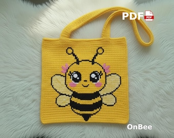 Kawaii Bumblebee Crochet Tote Bag Pattern (PDF) Summer Tapestry Bag