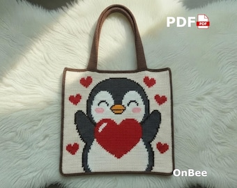 Cute Penguin Crochet Bag Pattern | Penguin Tote Bag Crochet Pattern | Animal Bag Pattern | Intarsia Crochet Pattern | PDF