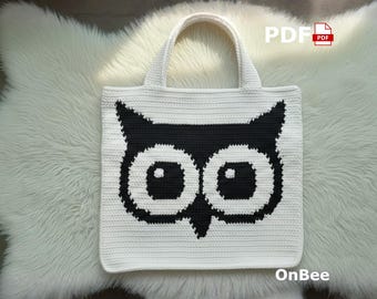 Owl Crochet Tote Bag Pattern, Tapestry Crochet PDF (Digital Download)