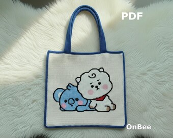 BT21 Inspired Crochet Tote Bag Pattern (PDF), Kawaii Character Tapestry Bag