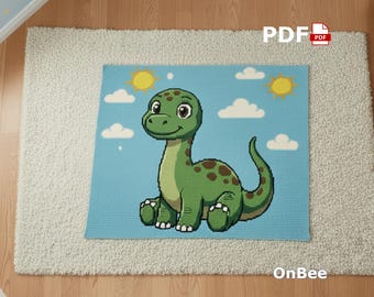 Cute Dinosaur Crochet Blanket Pattern – Intarsia Baby Blanket PDF Tutorial