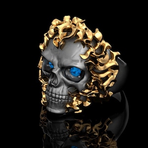 Anillo Calavera Ghost Rider Plata de ley Oro con topacios de Londres Hombre Mujer Regalo personalizado