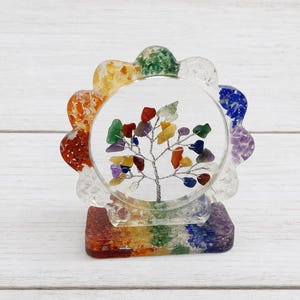 Elegant 7 Chakra Orgone Tree of Life Decor, Crystal Energy Healing Stand, Reiki Meditation Home Decor, Spiritual Gift for Women Men