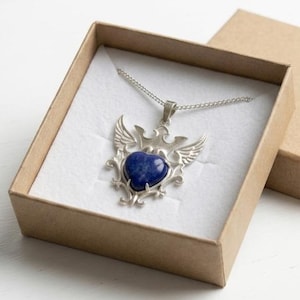 Lapis Lazuli-hänge i sterlingsilver, certifierat kungligt blått hjärthalsband, ädelstenssmycken med kronvinge, present till helande kristall för kvinnor