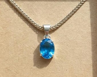 Handmade Blue Topaz Oval Necklace, 10-15Ct Sterling Silver Gemstone Pendant, Sky Blue Crystal, Birthday Gift for Her, Minimalist Jewellery