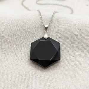Sechseck-Halskette aus schwarzem Obsidian für Frauen und Männer, zertifizierter natürlicher Kristallanhänger, Erdungsschutzschmuck, Geschenk aus Sterlingsilber