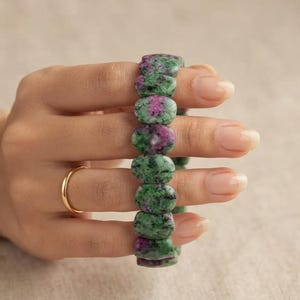 Epidote Zoisite Bracelet for Women or Men, Natural Green Pink Premium Gemstone Bead Bracelet, Emotional Healing Crystal Jewelry