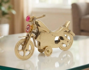 Vintage Brass Motorcycle Model, Mini Bike Sculpture with Wheels, Brass Home Office Decor Accent, Desk Ornament, Biker Gift