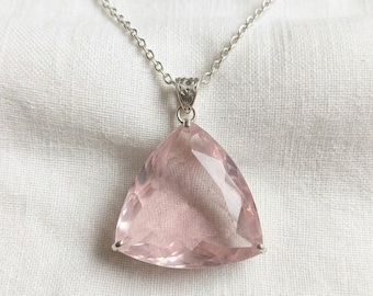 Natural Pink Sapphire 230–240Ct Necklace, Sterling Silver Trillion Cut Sapphire Pendant, September Birthstone Jewellery for Women