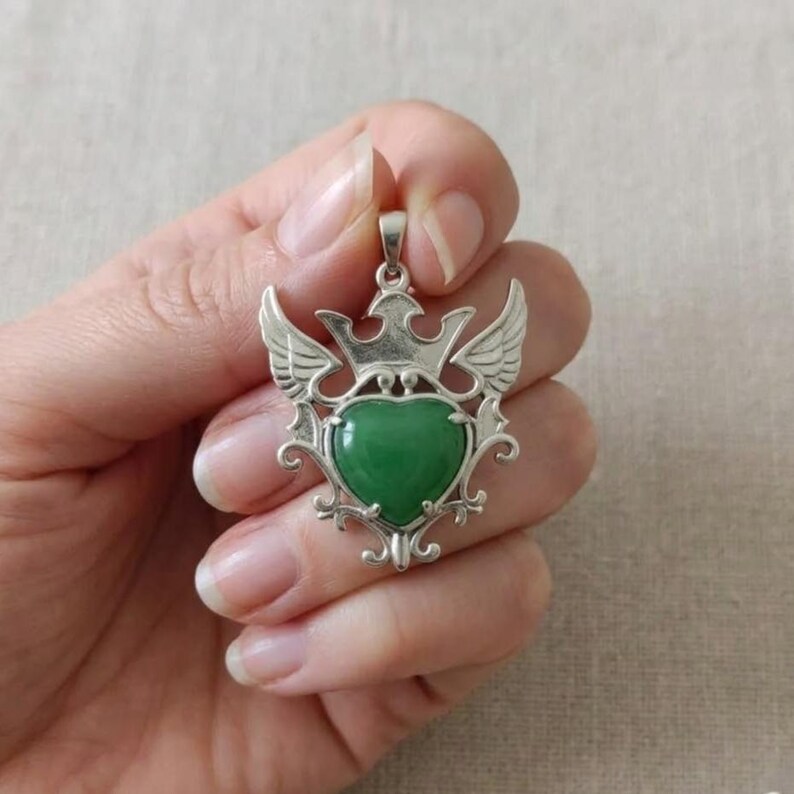 Natural aventurine crystal heart pendant in sterling silver, meaningful anniversary or birthday gift for women.