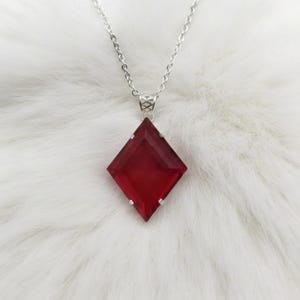 Red Ruby Kite Cut Pendant 80–90 Ct Necklace, Sterling Silver Ruby Jewelry, Geometric Diamond Shape Necklace, July Birthstone Gift for Her