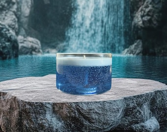 Musikinspirierte Meeresbrise-Kerze | Handgefertigte Sojakerze im Glas | Spotify-QR-Code-Kerze | Ästhetische blaue Kerze | Geschenk für Musikliebhaber